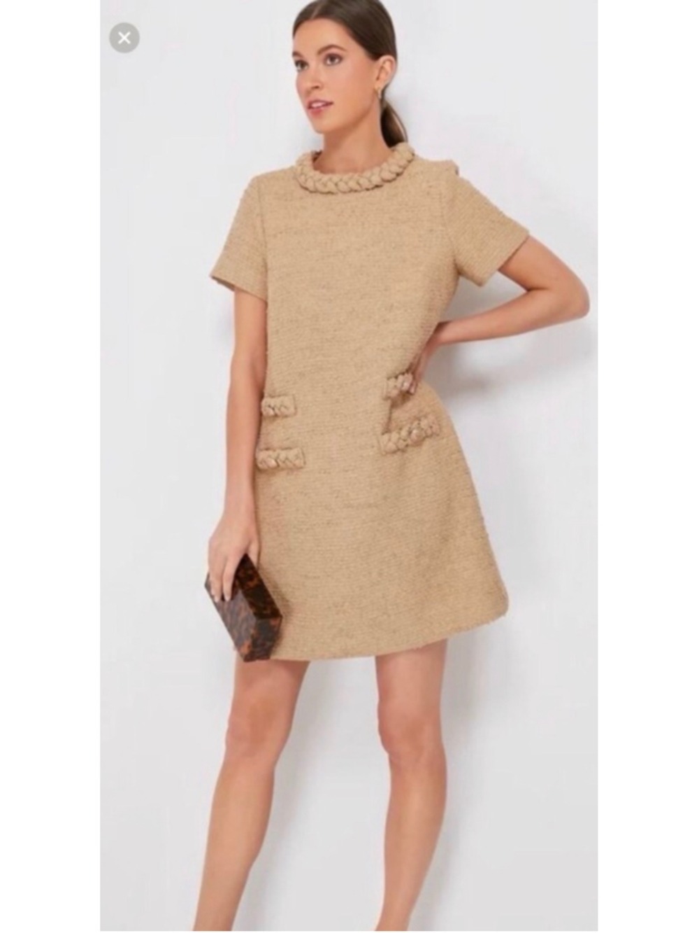Tuckernuck Mini Dress Size XL Tan Croissant & Gold Tweed Shift NWT